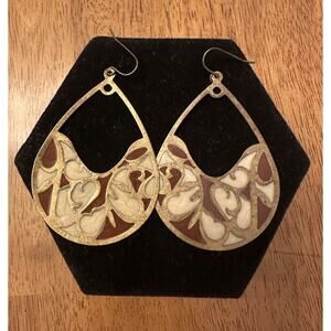Large Dangle Earrings Pierced Lightweight Metal Artsy Boho Cream Brownish Red